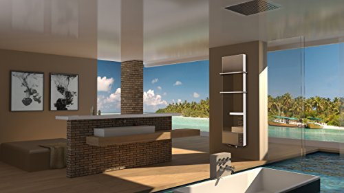 Badheizkörper mit Spiegel Montevideo 6 180x47cm 1964 Watt Spiegel +2 Halter 15mm SZAGATO Handtuchwärmer Handtuchtrockner Handtuchhalter Paneelheizkörper vertikal Mittelanschluß