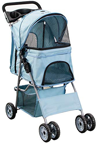VIVO Four Wheel Pet Stroller, for Cat, Dog and More, Foldable Carrier Strolling Cart, Multiple Colors (Blue)