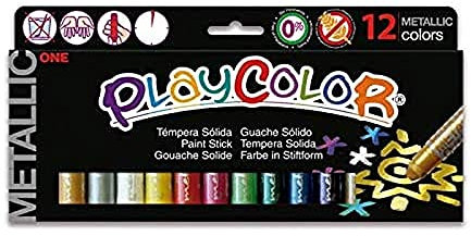Playcolor One - Stick de peinture solide x12 - Coloris assortis tube de 10 gr - Peinture Lavable idéal pour débuter (METALLIC ONE)