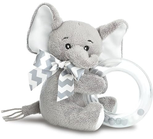 Bearington Collection Hochet à Anneaux Shaker éléphant en Peluche avec Peluche au Cou pour Mixte bébé 5.5 Gris