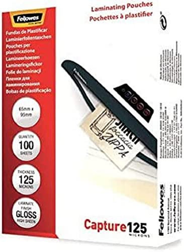 Fellowes Laminierfolien Format 65 x 95 mm, 125 Mikron (2 x 125 mic), glänzend, 100 Stück