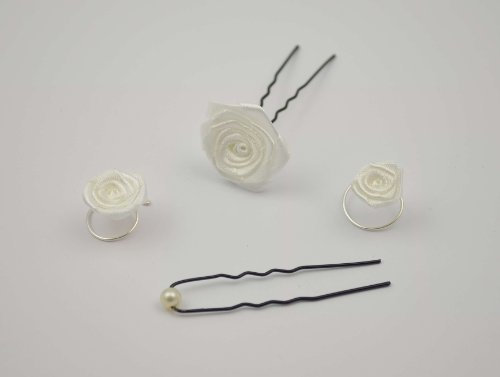 Röschen - Curlies - Perlen - Haarnadeln für die Braut zur Hochzeit Haarschmuck - Set in creme 25tlg Set2