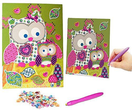 alles-meine.de GmbH Bastelset - Mosaikbild/Bild mit Pailletten - lustige Eule mit Glitzer Steine - Paillettenbild zum Kleben/Bilder - für Kinder/Mädchen & Jungen - Wand..