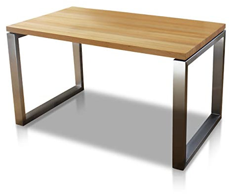 VEIKIN DESIGN Esstisch Buche massiv London 140 x 80 cm, Designer Tisch Massivholz mit Edelstahl, Holztisch Metall Stahl, Tisch Holz, Premium Esszimmertisch !!!