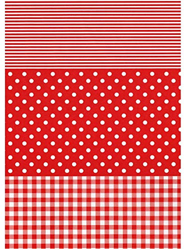 Décopatch - Ref FDA484O - Red Spots Stripes and Gingham Paper Pack - Each Sheet 30 x 40cm, Pack of 20 Paper Sheets - Best Used With Décopach Glue & Varnish, Red & White