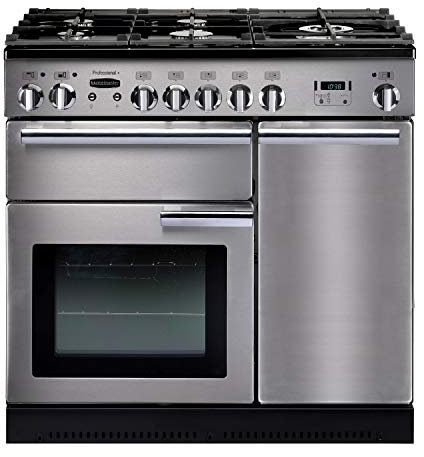 Rangemaster PROP90DFFSS/C Freestanding Range Cooker, Two Fan Ovens, AA Rated, 5 Burner Gas Hob, Stainless Steel