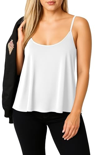 Re Tech UK Ladies New Camisole Cami Plain Strappy Swing Vest Top Flared Sleeveless, White, Plus Size XL 16-18