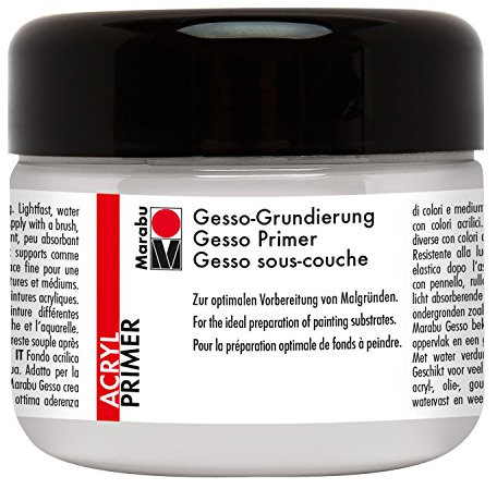 Marabu 12250025808 - Gesso Grundierung 225 ml weiß, feine, hochdeckende Acryl Grundierung auf Wasserbasis, schwach saugend, zur optimalen Vorbereitung von Malgründen