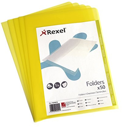 Rexel Economy A4 Document Folder, Yellow, 100mic, Cut Flush, Pack 50, 21676010