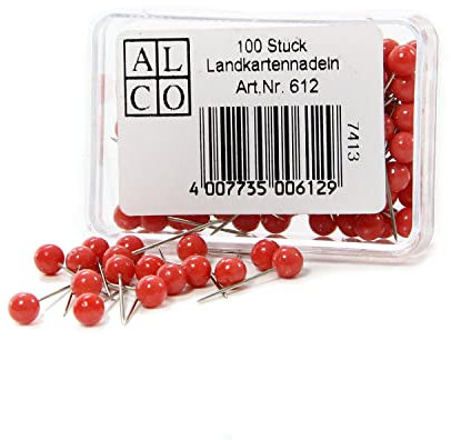 ALCO-Albert 612 - Landkartennadeln, Ø 5 x 16 mm, Dose á 100 Stück, rot