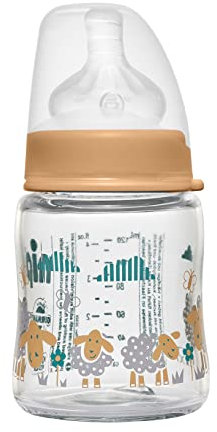 NIP Weithalsflasche mit Anti-Kolik Sauger: Baby Trinkflasche mit ACTIFLEX- System, Made in Germany, BPA-Frei, Glass, Einheitsgröße, Saugloch M-mittlerer Trinkfluss, 120 ml, Girl