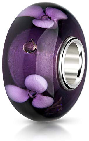 Materia #1260 Pendentif en verre de Murano avec zircons en forme de fleur en argent 925 Violet
