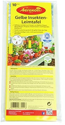 AEROXON Gelbe Insekten Leimtafel - 10 Stück Set - 10x25cm Größe - wirkt gegen weiße Fliegen, Minierfliegen, Thripsen, Trauermücken und Fliegende Blattläuse