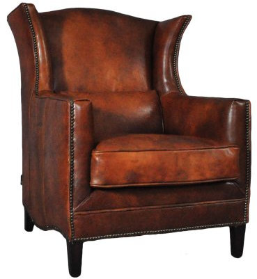 Ohrensessel Syston Vintage Leder Echtleder Sessel Vintage Cigar Dunkelbraun