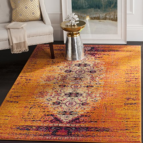 SAFAVIEH Monaco Collection Area Rug - 6'7 x 9'2, Orange & Multi, Modern Boho Abstract Distressed Design, Non-Shedding & Easy Care, Ideal for High Traffic Areas in Living Room, Bedroom (MNC209H)