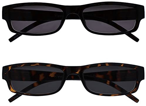 Die Lesebrille Unternehmen Schwarz Braun Leicht Sonnen-Leser Wert 2er-Pack UV400 Designer Stil Herren Frauen SS32-12 +2,00