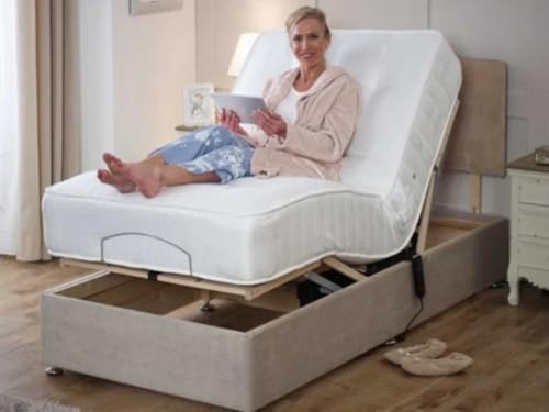 sleepkings 4ft Small Double Adjustable Electric Bed Mink with Pocket Spring Mattress + Headboard - 3 Years Guarantee -Suitable For Disabled People