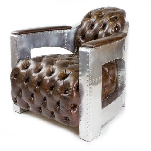 Phoenixarts Sessel Chesterfield Ledersessel Vintage Design Ohrensessel Leder Lounge ClubSessel (Braun 456)