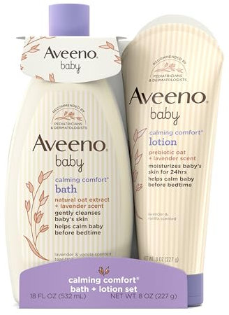 Aveeno Baby Calming Comfort Bade- & Lotion-Set mit natürlichem Haferextrakt, Lavendel & Vanille, 2 Stück