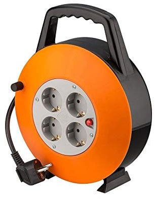 Goobay 71354 Kabeltrommel 15m / Kabelbox mit 4fach Steckdose / IP20 Innen Kabelrolle / Kabelaufwickler mit Überspannungsschutz Innenbereich / Verlängerungskabel 15m