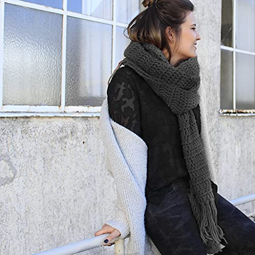 myboshi Häkelset Schal Futtsu, inkl. No.1 Wolle, Nadel und Anleitung, für Mützen und Schals, Häkelpaket, 30% Merinowolle Anthrazit mit Häkelnadel