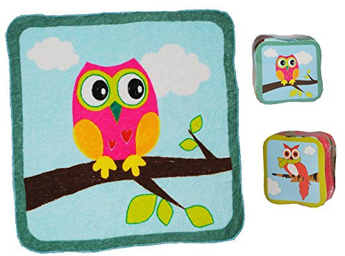 alles-meine.de GmbH 1 Stück: Waschfleck - Eulen - Magic Towel Waschlappen - 100% Baumwolle / - Seifentuch Seifenlappen - Frottee Eule für Baby + Kinder + Erwachsene - magisches ..