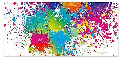 banjado Magnettafel weiß 78 x 37cm / Magnetwand Metall/Magnetpinnwand als Memoboard/Pinnwand Magnettafel Küche, Büro, Kinderzimmer inkl. 4 Magnete & Montageset - Motiv Farbspritzer