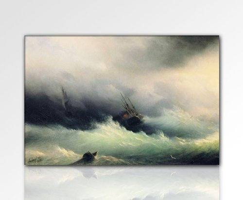 Hammer Angebot! Leinwandbild xxl billig & modern (schiff-im-sturm_90x60cm) Bilder fertig gerahmt mit Keilrahmen riesig im Bilder Shop. Ausführung Kunstdruck neu als Wandbild mit Rahmen aus Holz. Wohnideen zum einrichten preiswerter als Ölbild Gemälde Foto Poster Plakat mit Bilderrahmen. Deko für Wohnzimmer und Schlafzimmer - Picture Style (Natur Meer Wellen Schiffe Sturm Seenot grau weiß) . 100% Made in Germany - Qualität aus Deutschland. Weitere Foto Bilder im Bild Online Shop