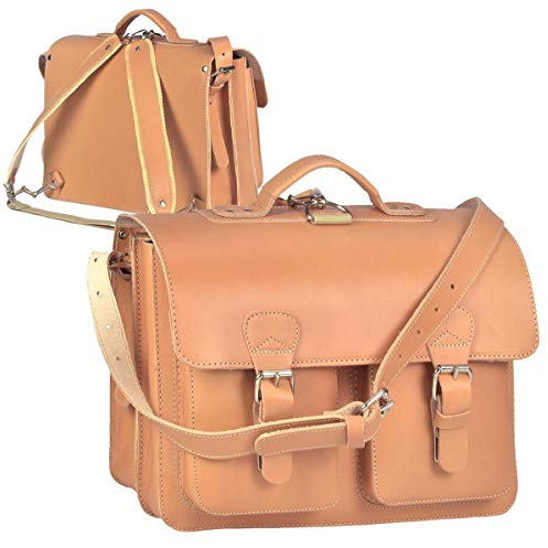 Ruitertassen Lederranzen 38cm Schulranzen Schultasche 2 Fächer 2 Vortaschen Rückengurte Tragegriff Schultergurt Natur braun