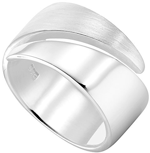 Vinani Damen Design Ring 925 Sterling Silber – Verstellbarer Massiver Bandring mit Glänzendem und Mattiertem Finish, Modernes Elegantes Schmuckstück für Damen, Handgefertigt