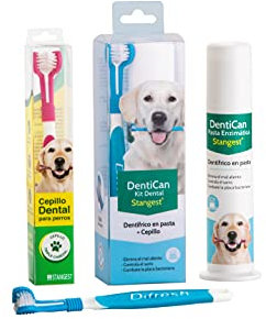 Stangest Kit Dental Cepillo + Pasta de Dientes para Perros | Limpieza e Higiene Bucal Triple Acción | Elimina Mal Aliento | Cepillo Dientes Mascotas