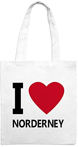 Jutebeutel mit Stadtnamen Norderney - Motiv I Love - Farbe weiß - Stoffbeutel, Jutesack, Hipster, Beutel