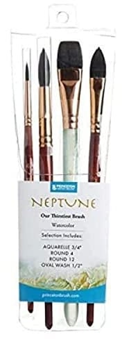 Princeton Art & Brush Neptune, pennelli per acquerello serie 4750, peli sintetici in simil scoiattolo, Set, Professional Set 300