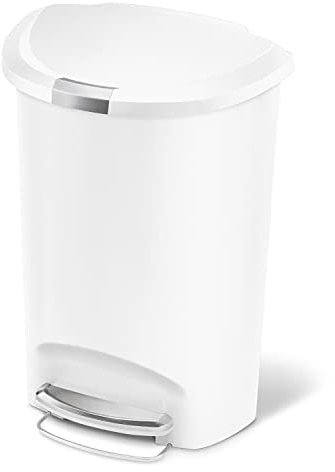 simplehuman CW1356 50L Semi-Round Kitchen Pedal Bin with Lid Lock, Silent Soft Close Lid, Strong Steel Pedal, Large Capacity, White Plastic