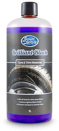 Greased Lightning Brilliant Black Tyre & Trim Restorer - Restores New Look Shine to Car Tyres and External Trims, Quick and Easy Application - 1 Litre