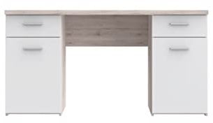 FORTE Net 106 Schreibtisch mit 2 Türen und 2 Schubladen, Holzwerkstoff, Sandeiche Dekor kombiniert mit Weiß , B x H x T: 145 x 76,3 x 60 cm