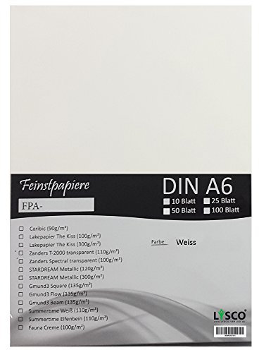 GMUND Transparentpapier DIN A6 Farbe Weiß transparent / LYSCO® Feinstpapierset mit 100 Blatt Inhalt (FPA-126) - bedruckbar, sehr gute Qualität, für Einladungen, als Einlegeblätter für Alben, Fotoalben, Fensterbilder, Bastelarbeiten uvm.