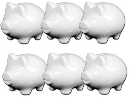 6 Stück Sparschwein klein 10cm | Porzellan zum Bemalen oder Beschriften | Spardose für Kinder selbst gestalten | Sparbüchse Geldbüchse aus Porzellan weiß