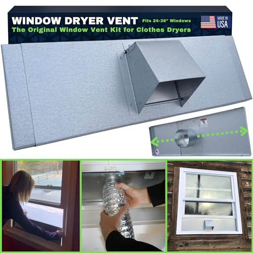 Window Dryer Vent – The Original Window Vent Kit for Clothes Dryers, 4 Inch Exhaust Hood, Adjustable Side Panels Fit 24-36” Windows, Heavy Duty Metal Design by Vent Works