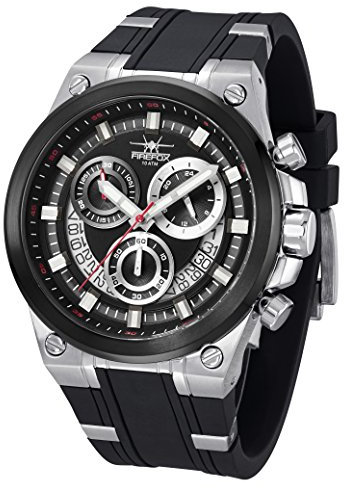 FIREFOX Maverick Sportuhr FFS300-102 Chronograph VR34A Herrenuhr Edelstahl Armbanduhr 10 ATM wasserdicht Silikonarmband mit Dornschließe Zifferblatt schwarz