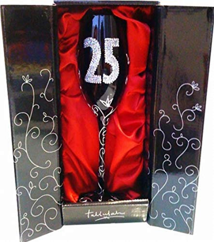 Framan Verre à Cava (Champagne) pour Cadeau d'anniversaire Original, gravé Les NOMBRES des ÂGES (25 Ans Noir)