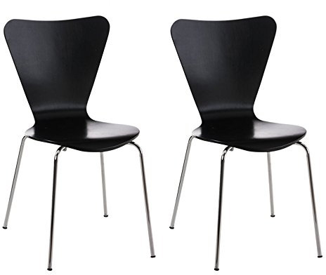 CLP 2X Konferenzstuhl Calisto Mit Holzsitz Und Stabilem Metallgestell I 2X Platzsparender Stapelstuhl, Farbe:schwarz