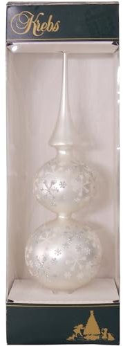 Krebs Glas Lauscha - Set mit 2 Christbaumspitzen im Eissterndesign in Silber/Satin - Größe ca. 33cm