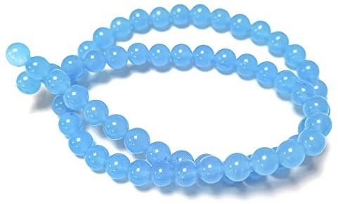 Cyan Malaysian Jade Grade A Plain Round Beads 6mm Strand of 62+ Pieces - Lightweight Beads for Jewellery Making