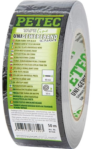 PETEC Uni Gewebeband schwarz 50m schwarzes Klebeband Gaffa Tape Gewebeklebeband extra breit Multi Solution Tape 87350