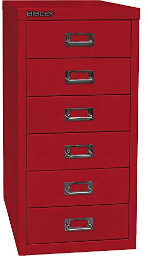 BISLEY MultiDrawer, 29er Serie, DIN A4, 6 Schubladen, Metall, 670 Kardinalrot, 38 x 27.9 x 59 cm