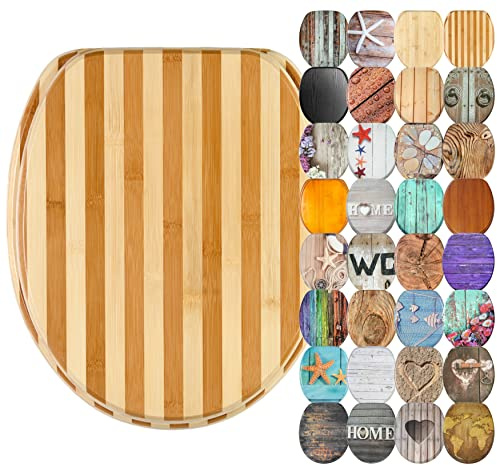 Sanilo Soft Close Toilet Seat, Wide Choice of Wooden Toilet Seats, Stable Hinges, Easy to Mount (Bamboo Striped)