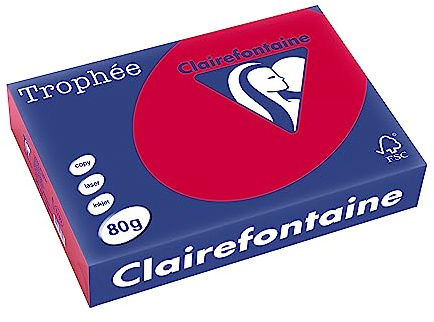 Clairefontaine 1782C - Ries Druckerpapier / Kopierpapier Trophee, intensive Farbe, DIN A4, 80g, 500 Blatt, Kirschrot, 1 Ries