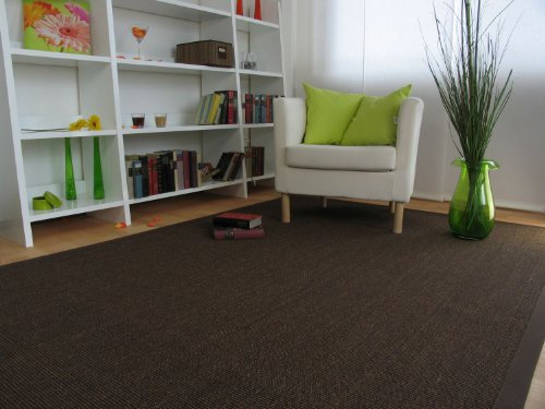 Astra Sisal Teppich Manaus mit Bordüre Farbe dunkel braun Coffee 100% Sisal - 18 Größen, Größe: 65x140 cm