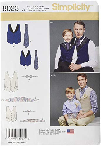 Simplicity 8023A Boys and Men's Vest Bow-Tie/Cummerbund and Ascot Sewing Pattern, Paper